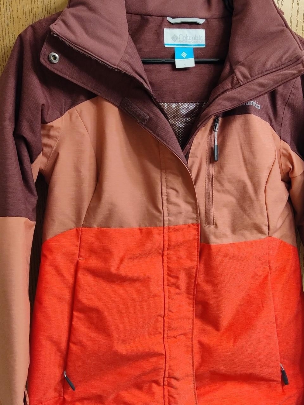 Columbia Colorblock Women’s Ski Jacket — Burgundy, Peach & Orange